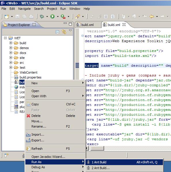 The ant script being run using Eclipse.
